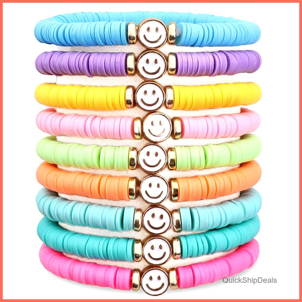 Stackable Beaded Bracelets Set, Adjustable 7-Inch, Waterproof Polymer